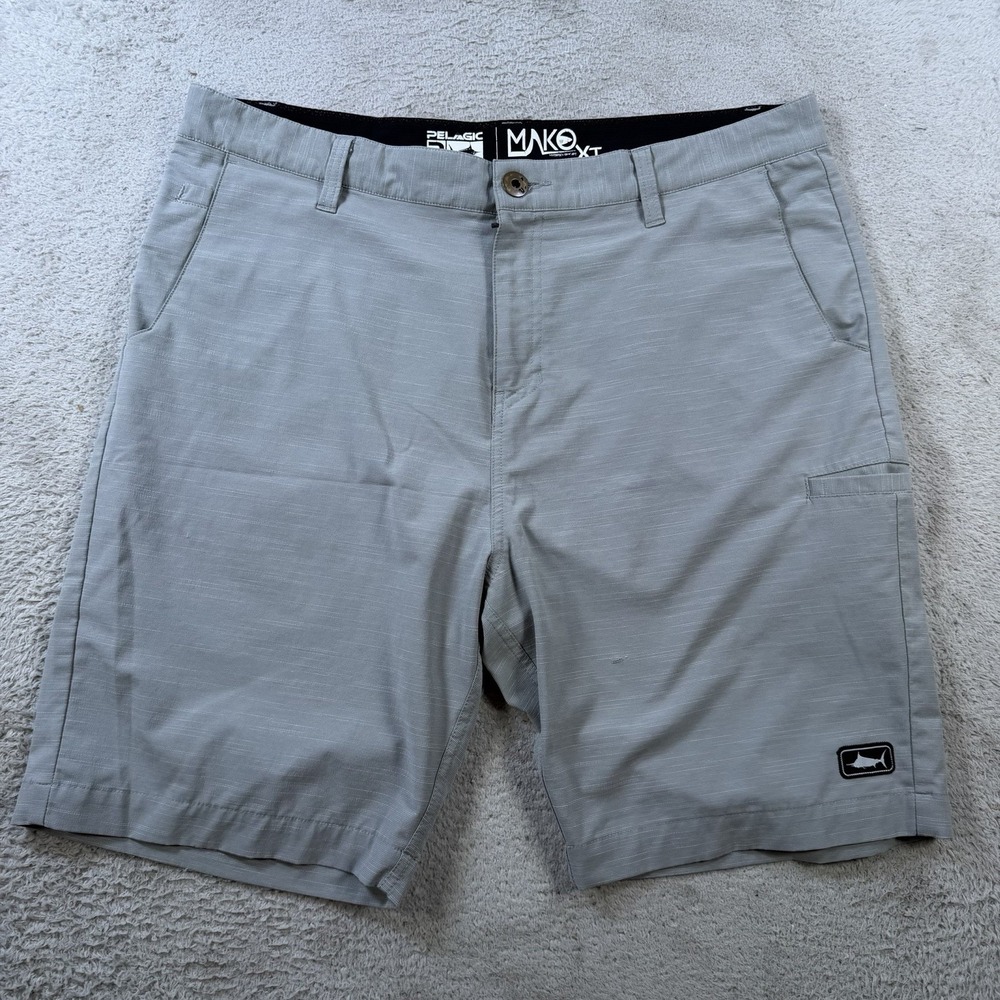 Pelagic Shorts Mens 36 Grey Mako XT Hybrid Fishing Stretch Swim Outdoor